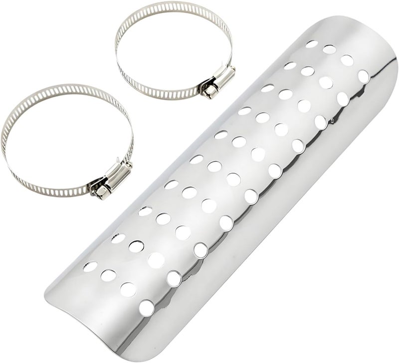 Wevdn Motorcycle Heat Shield, Aluminum Motorbike Pipe Heat Exhaust Heat Shield, Pipe Heat Shield Cover Guard Protector with 2 Stainless Steel Clamps, Motorcycle Accessories (Silver) - Image 1
